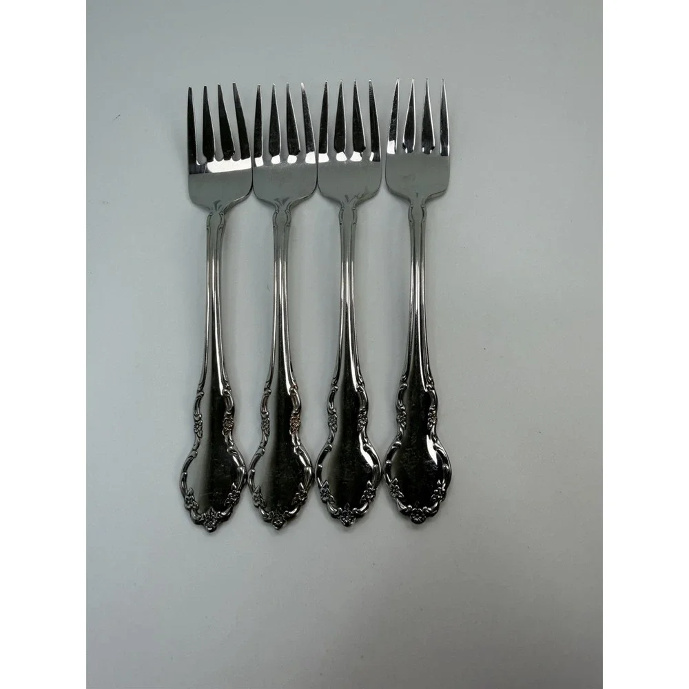 Set of 4 TENNYSON Oneida Community CUBE Stainless Steel Salad Forks 6-3/4